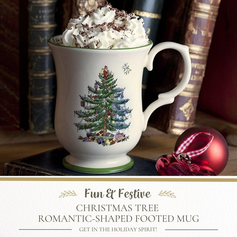 Spode Christmas Tree Footed Mug - 12 Oz Festive Mug for Coffee, Hot Cocoa, Lattes - Romantic Shape with Santa Design, Porcelain Mug - Dishwasher, Microwave, & Freezer Safe, Gift-Boxed - Image 2